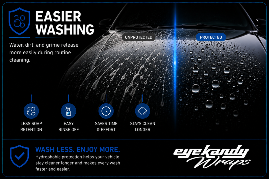 Water beading on ceramic-coated vehicle paint for easier washing