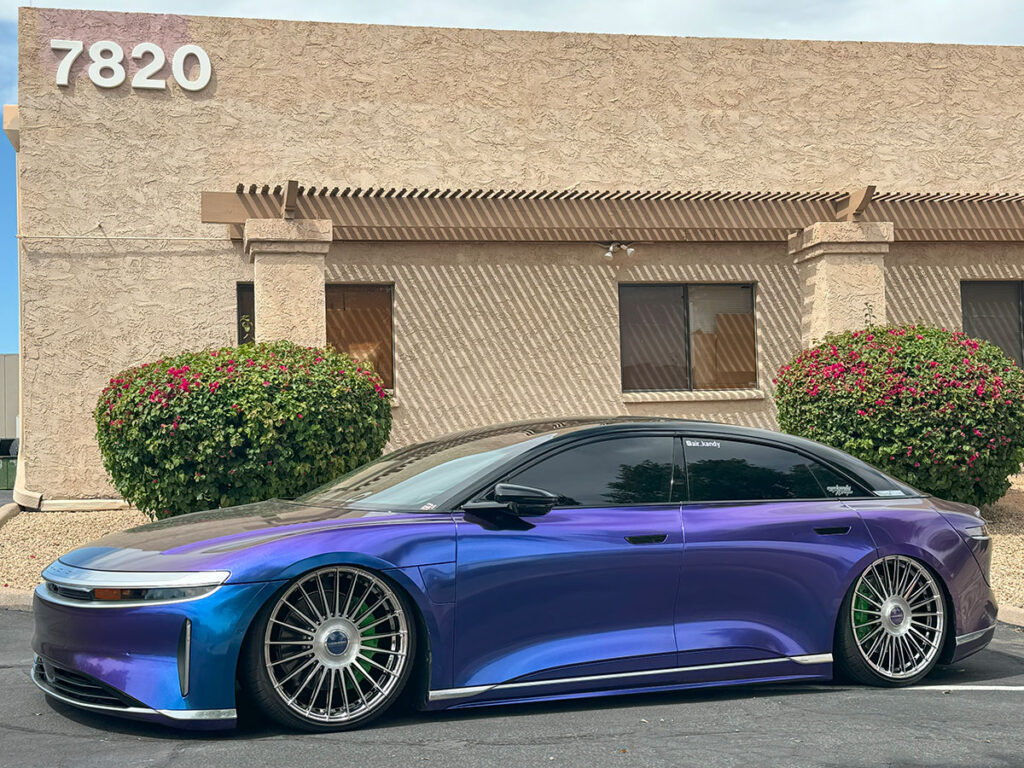Lucid Air Touring wrapped in FlexiShield Galaxy color-shifting paint protection film