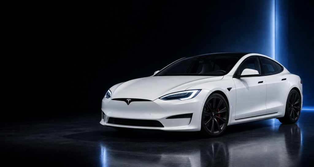 White Tesla Model S showcasing premium paint protection film services